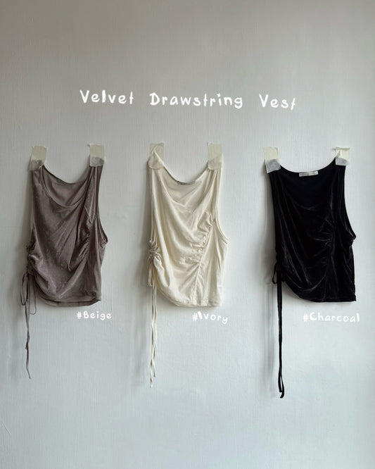 VT332 Velvet Drawstring Vest - Ivory | Beige | Charcoal