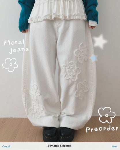 🌸Preorder JN064 Floral Jeans - White | Black