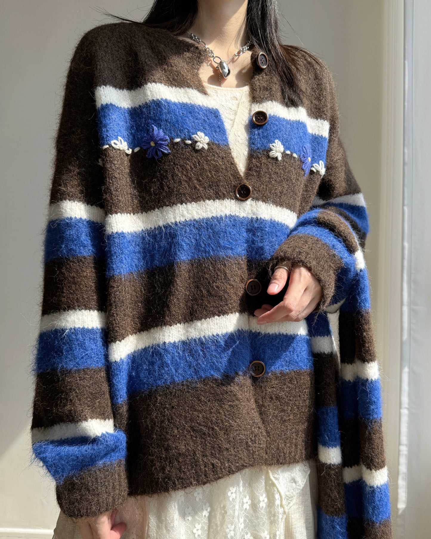 CD054 Floral Muffler Knit - Gray | Brown