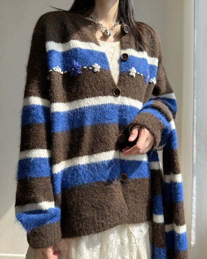 CD054 Floral Muffler Knit - Gray | Brown