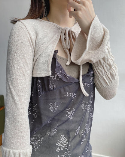 現貨 CD043 Flare Sleeve Crop Cardigan - Brown | Ivory