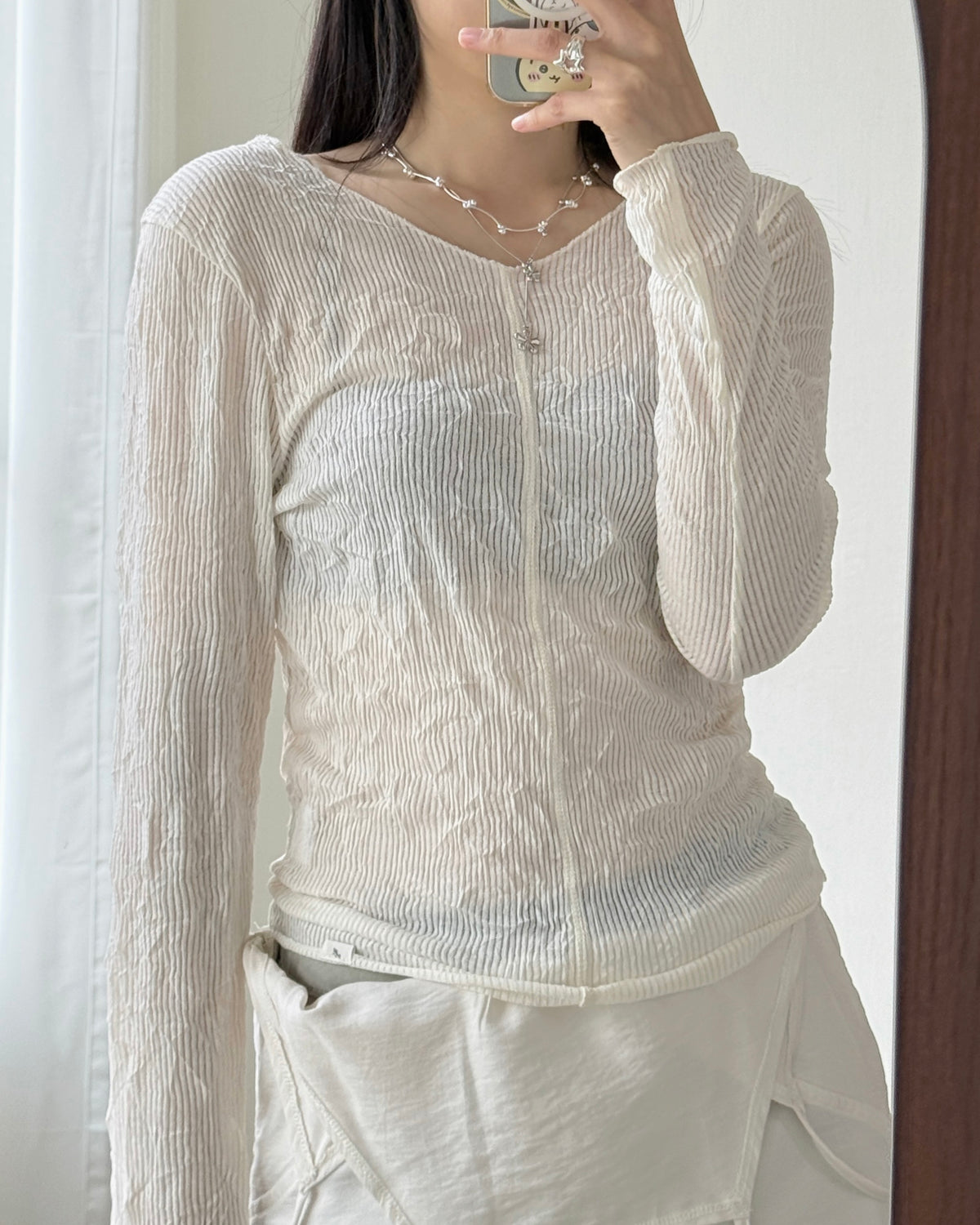 TP608 V-Neck Wrinkles Top - Ivory | Gray | Black