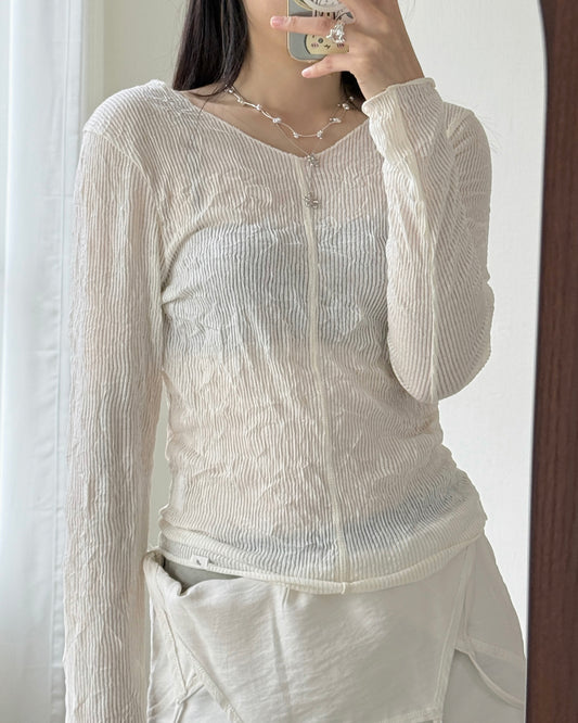 TP608 V-Neck Wrinkles Top - Ivory | Gray | Black