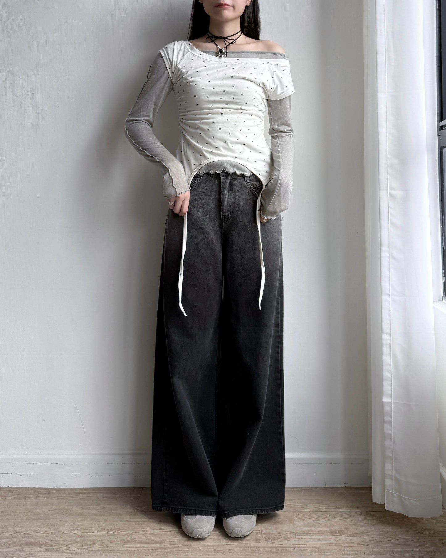 TP543 Star Shirring Top - White | Gray | Black