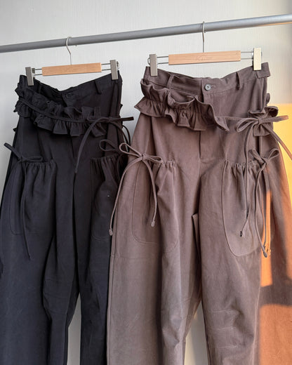 PT077 蝴蝶皺褶休閑褲(連腰帶) - Brown | Black