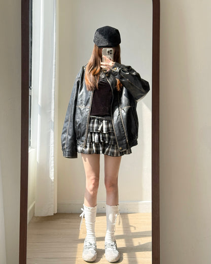 🐏早鳥限定優惠 JK042 Peer Leather Jacket - Dark Brown | Black