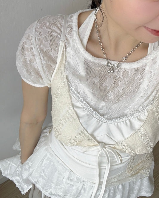 TP595 Star Sheer Blouse - White | Black
