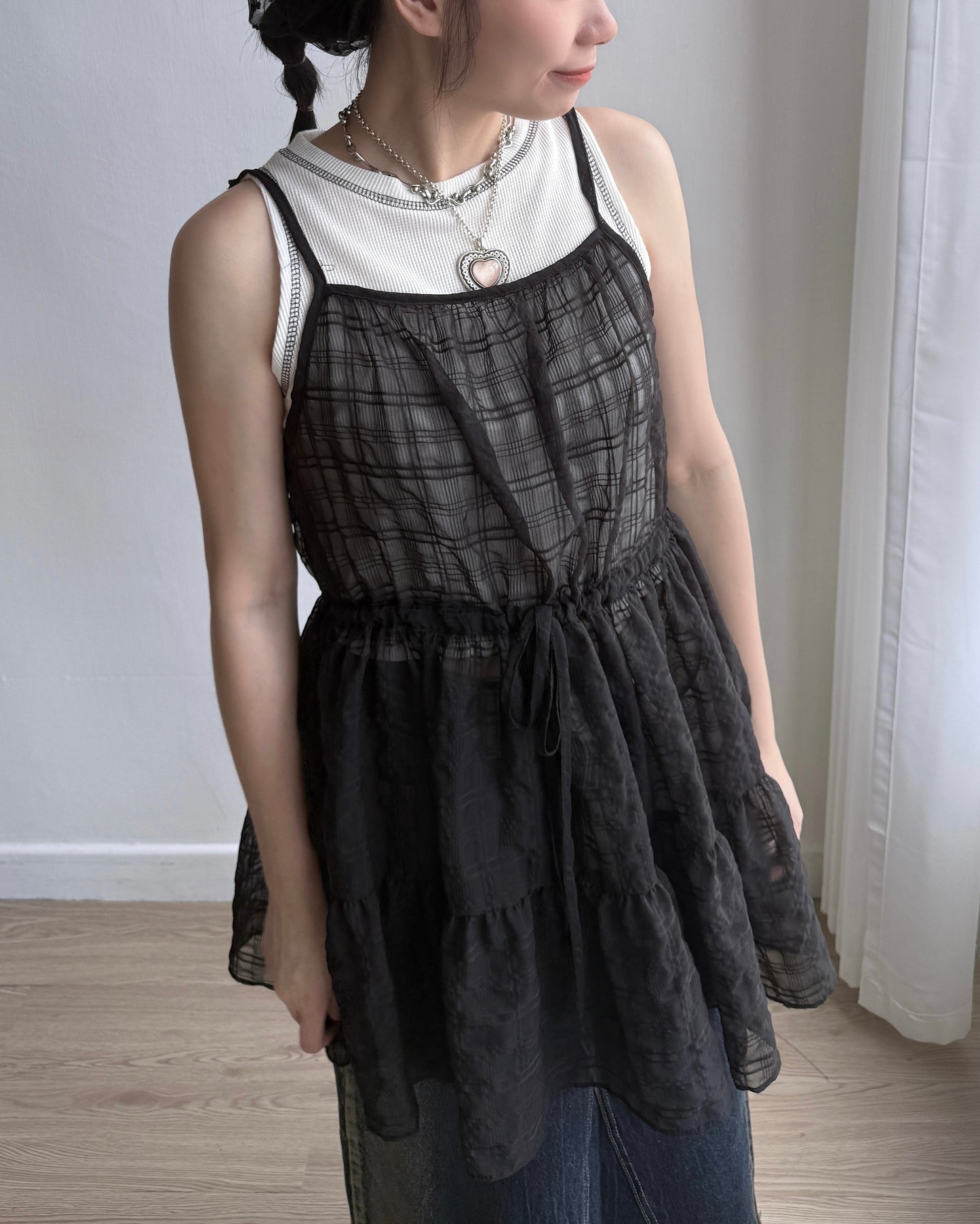 VT255 Check Sheer Vest - White | Black | Blue