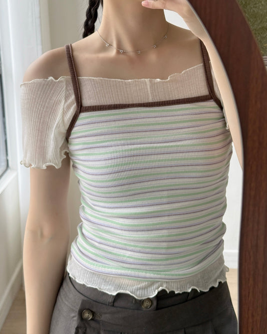 VT293 Striped Vest - Green | Navy