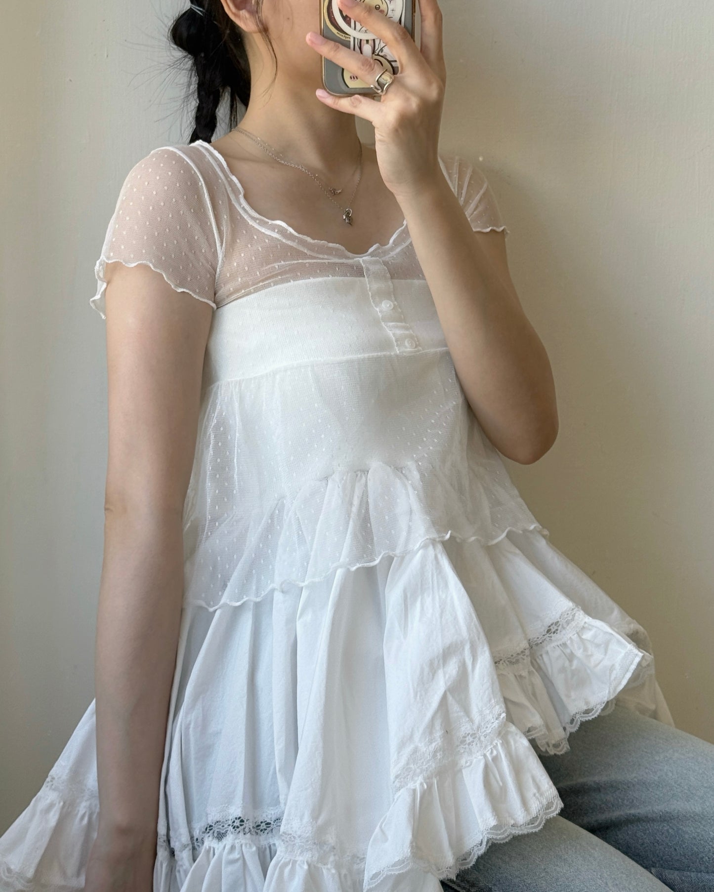 TP597 DotDot Mesh Blouse - White | Black