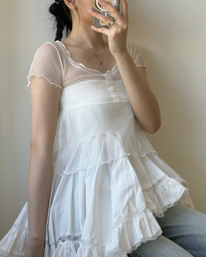 TP597 DotDot Mesh Blouse - White | Black