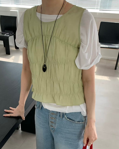 VT322 Salt Shirring Vest - Green | Brown