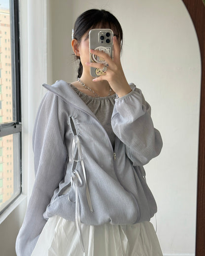 JK046 Ribbon Jacket - White | Skyblue