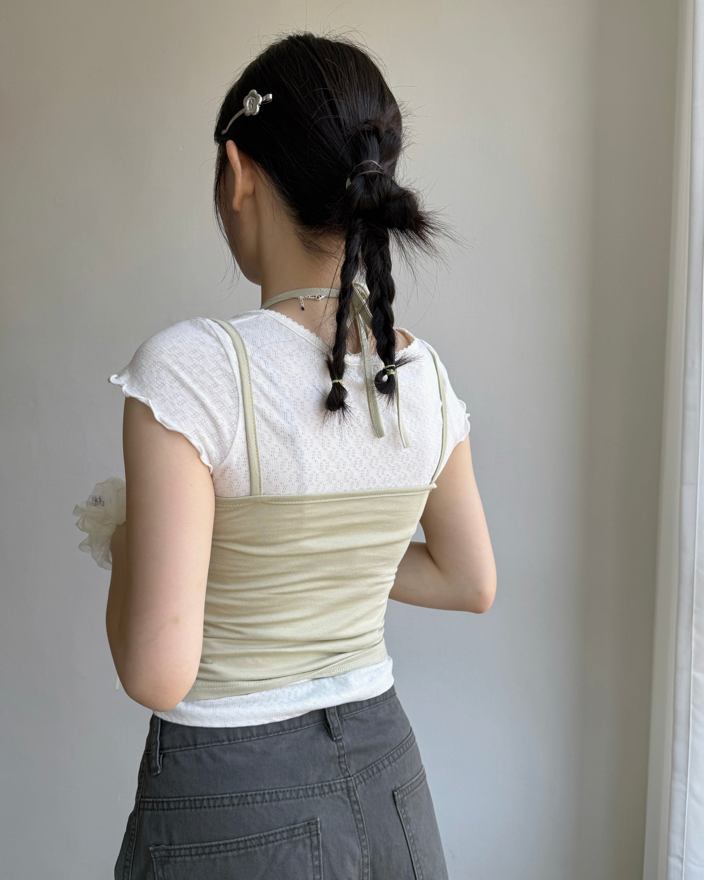 VT309 Floral Layer Vest - White | Green | Navy