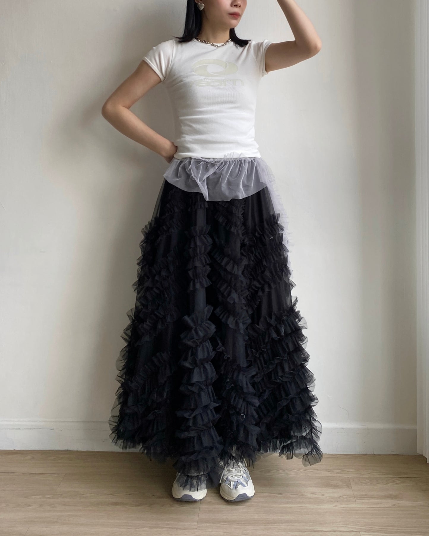 SK182 Bun Frill Skirt - White | Gray | Black