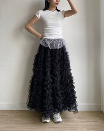 SK182 Bun Frill Skirt - White | Gray | Black