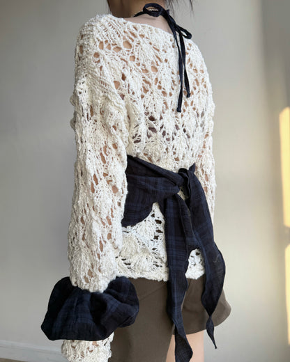 VT279 Check Scrunchie Blouse - Navy | Black