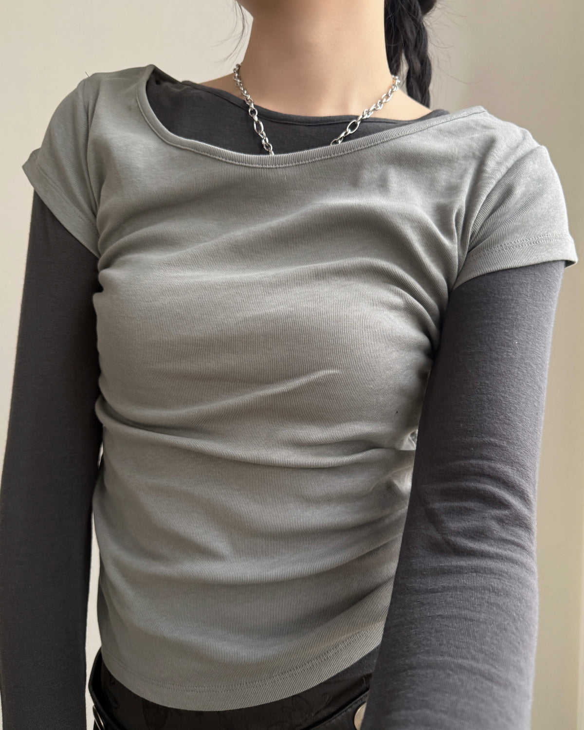 TP609 Drawstring Ruched Tee - White | Wine | Gray | Black