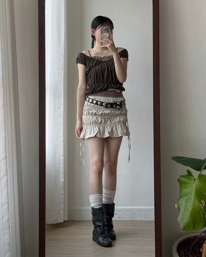 TP605 Shirred Top - Ivory | Butter | Brown