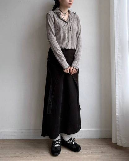 TP547 Draw Pleated Blouse - Ivory | Gray