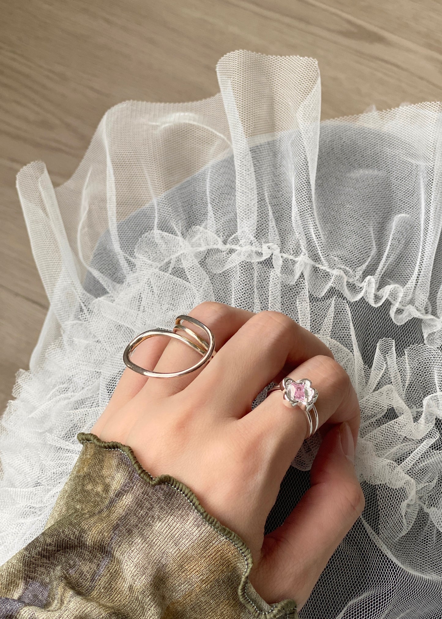 KA297 Silver925 Flower Ring - Pink | Purple