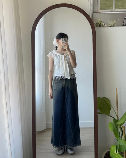 SK196 Dirty Crack Denim Skirt - Navy