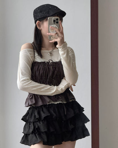 SK202 Suede Skirt Pants - Black | Beige