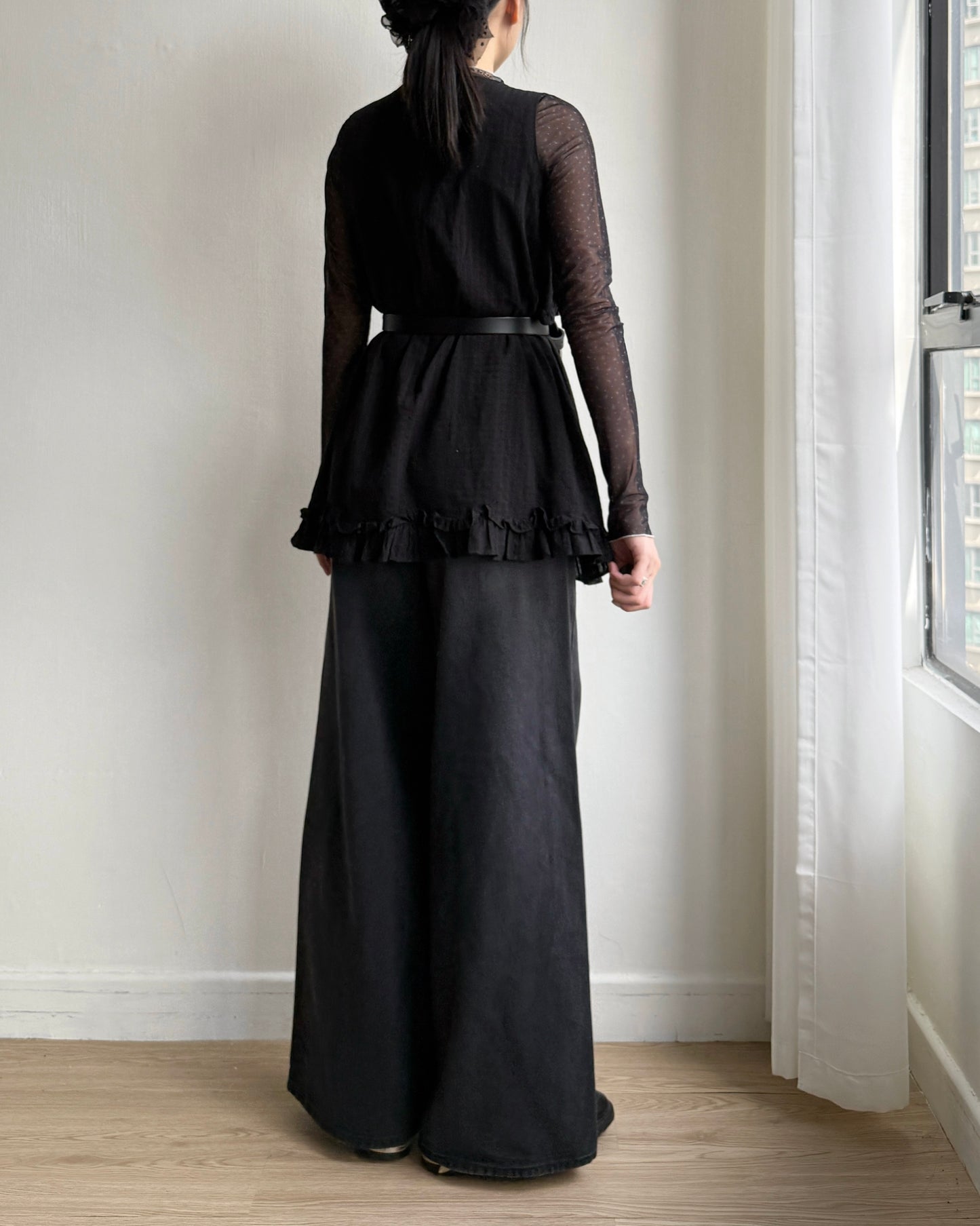 TP546 Ribbon Sheer Top - White | Pink | Black