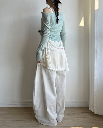 DS297 Asymmetrical Satin Lace OPS - Light Mint | Ivory