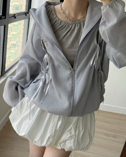 JK046 Ribbon Jacket - White | Skyblue