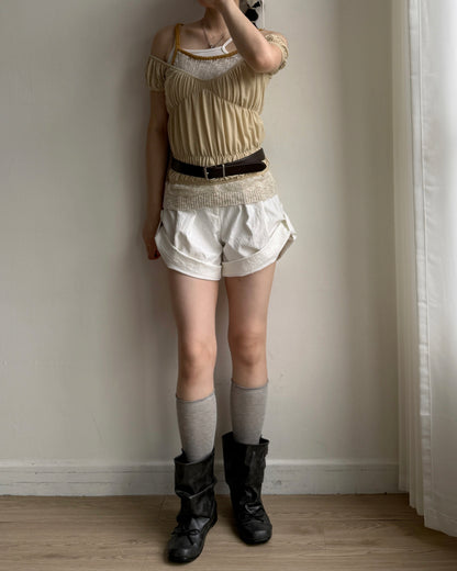 TP605 Shirred Top - Ivory | Butter | Brown
