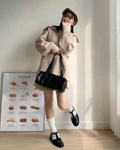 BG029 PU Leather Shoulder Bag - Ivory | Black