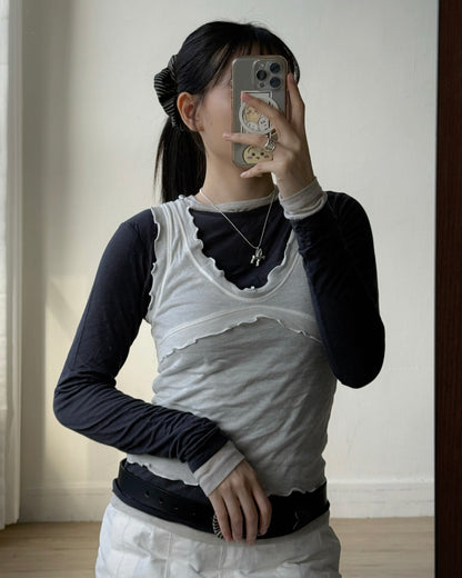 VT277 Ruffle Vest - White | Yellow | Brown | Purple | Charcoal