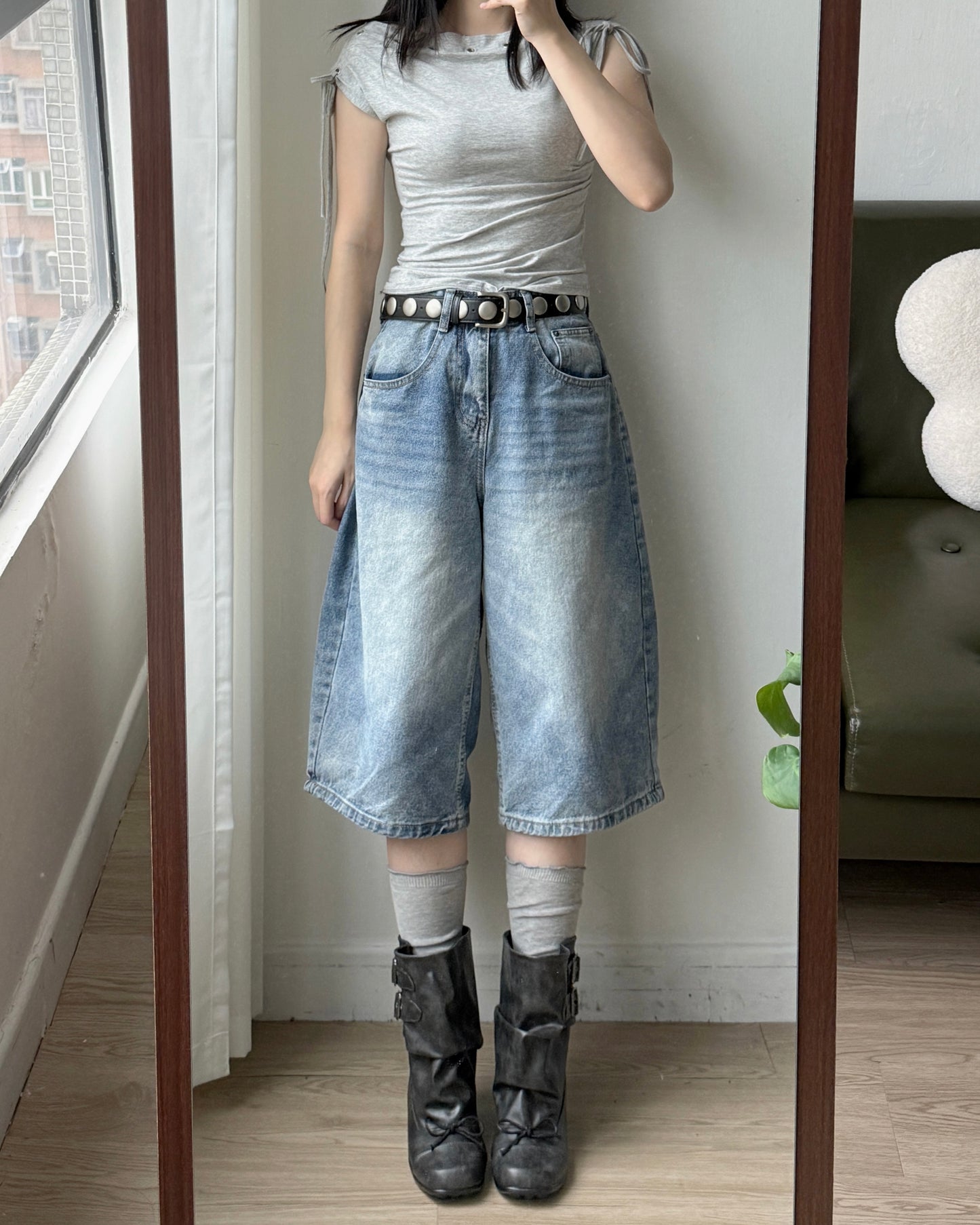 🛎️早鳥限時優惠 SH028 Vintage Washed Buckle Shirring boot