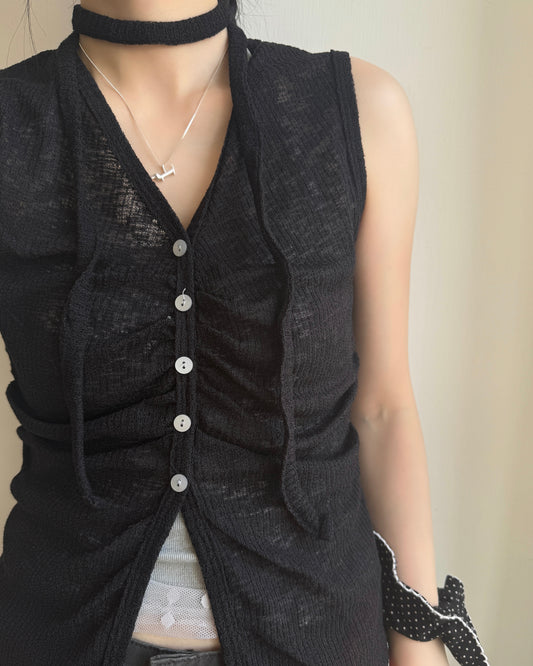 VT312 Ruched Knit Vest - Light Blue | Gray | Black