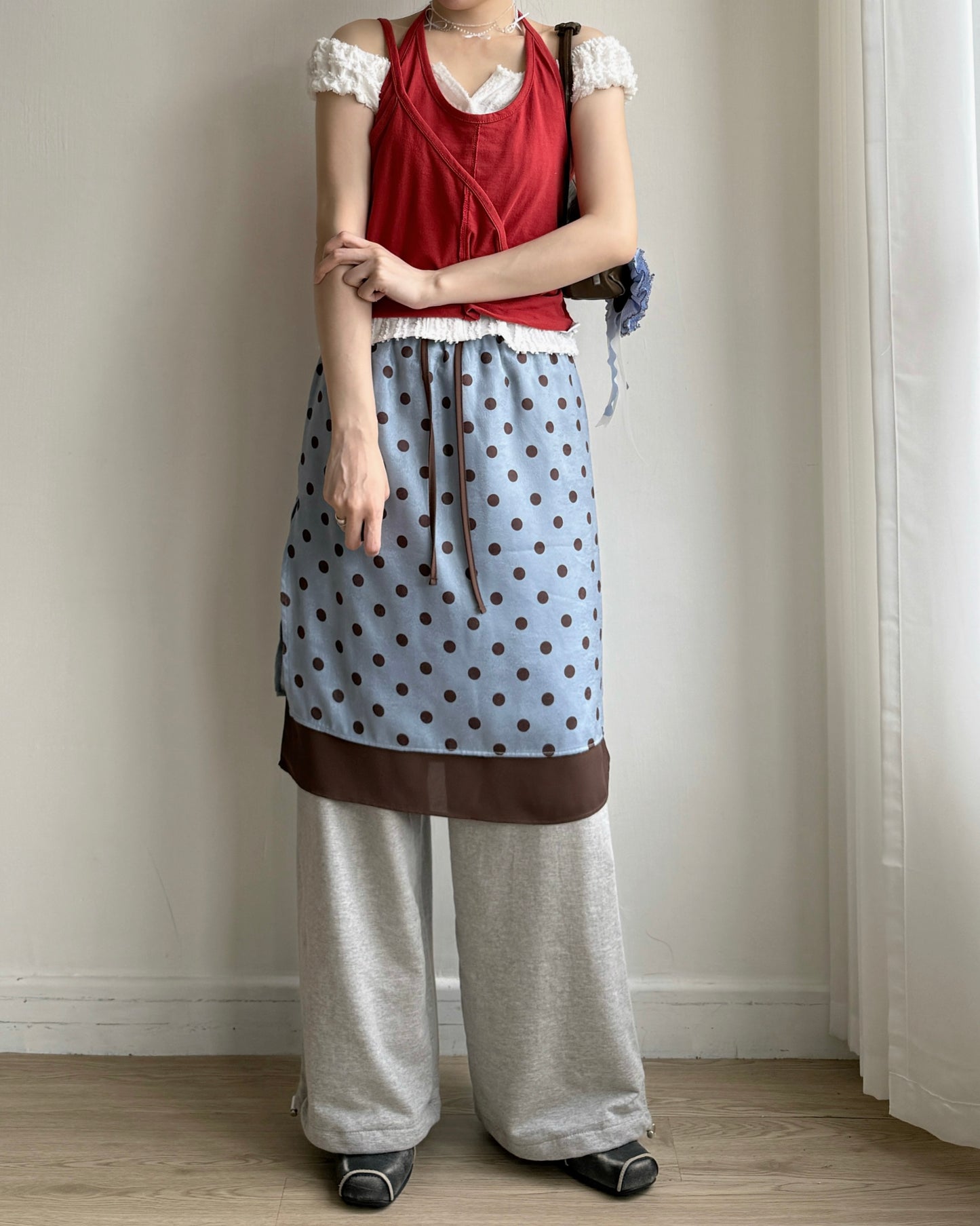 SK219 DotDot Skirt - Skyblue | Charcoal