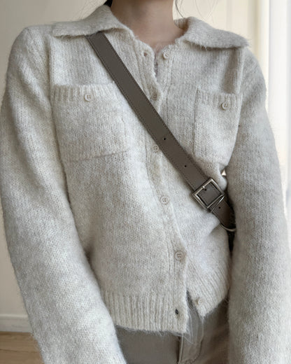 TP561 修身口袋針織上衣 - Ivory | Charcoal