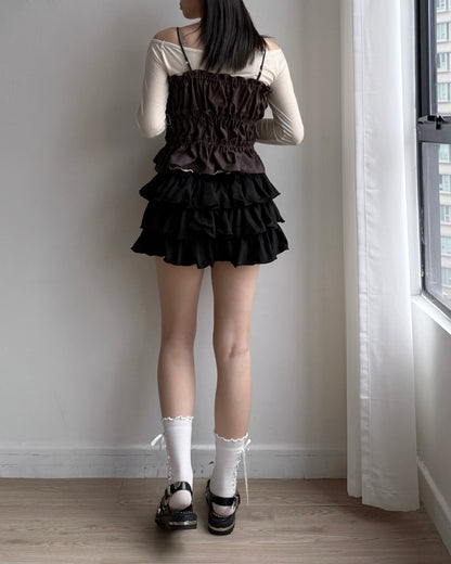 SK202 Suede Skirt Pants - Black | Beige