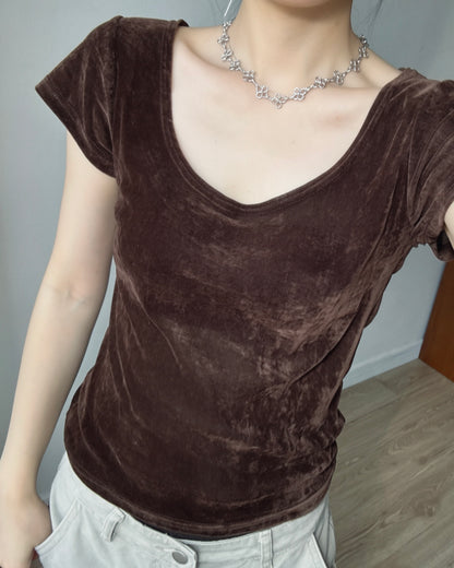 TP607 Velvet 2way TEE - Ivory | Brown | Charcoal