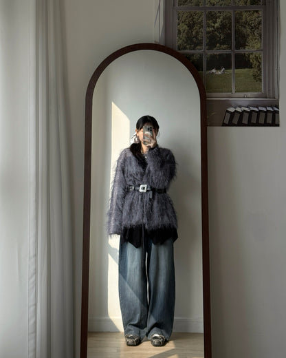 JK045 Hairy Jacket - Black | Gray