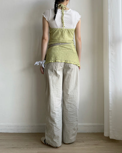PT085 Cut-out Curved Pants - Beige | Ivory | Charcoal