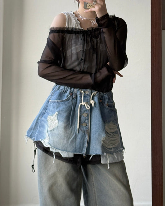 SK217 Denim Layered Skirt