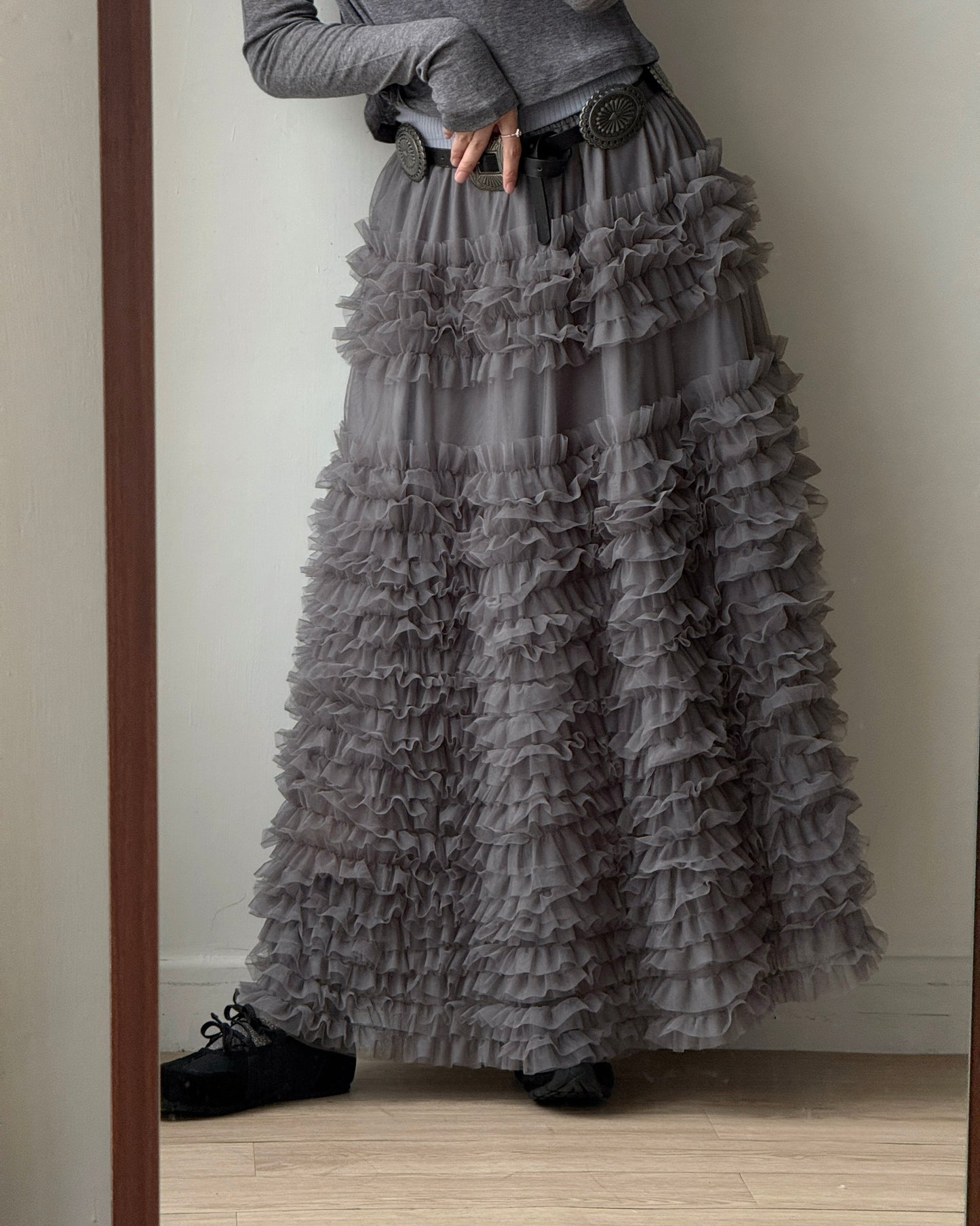 SK213 Ruffle Cancan Skirt - Ivory | Gray