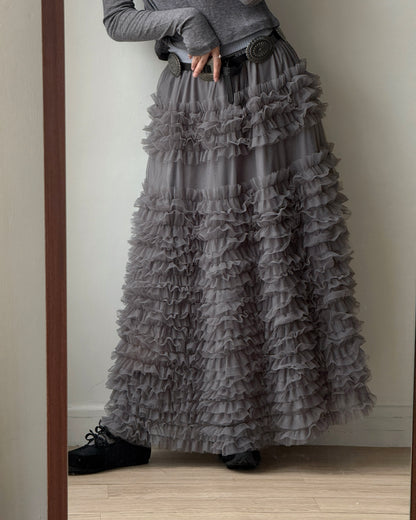 SK213 Ruffle Cancan Skirt - Ivory | Gray