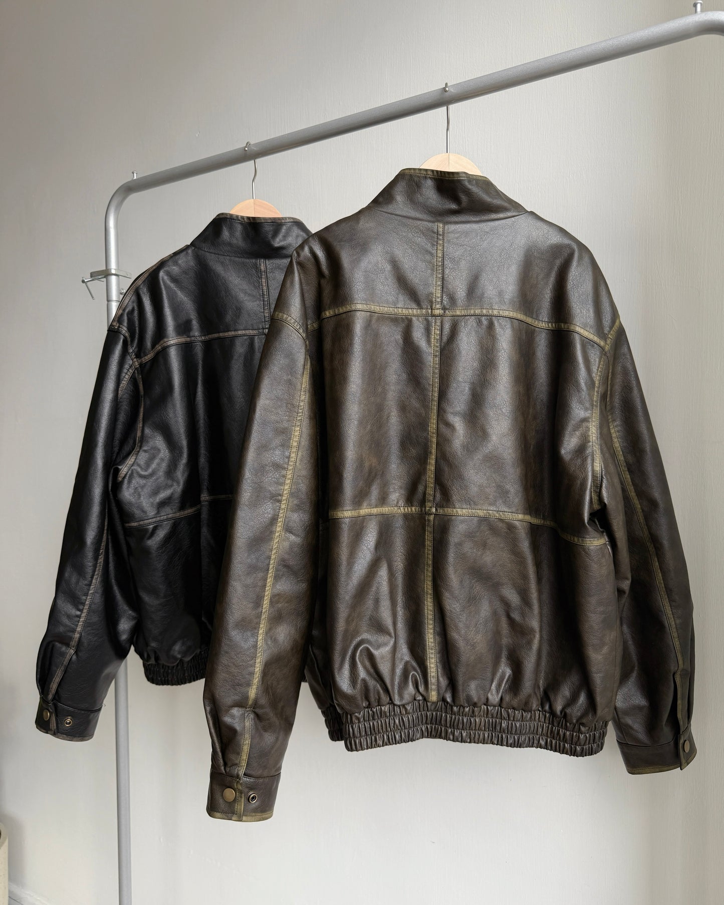 🐏早鳥限定優惠 JK042 Peer Leather Jacket - Dark Brown | Black