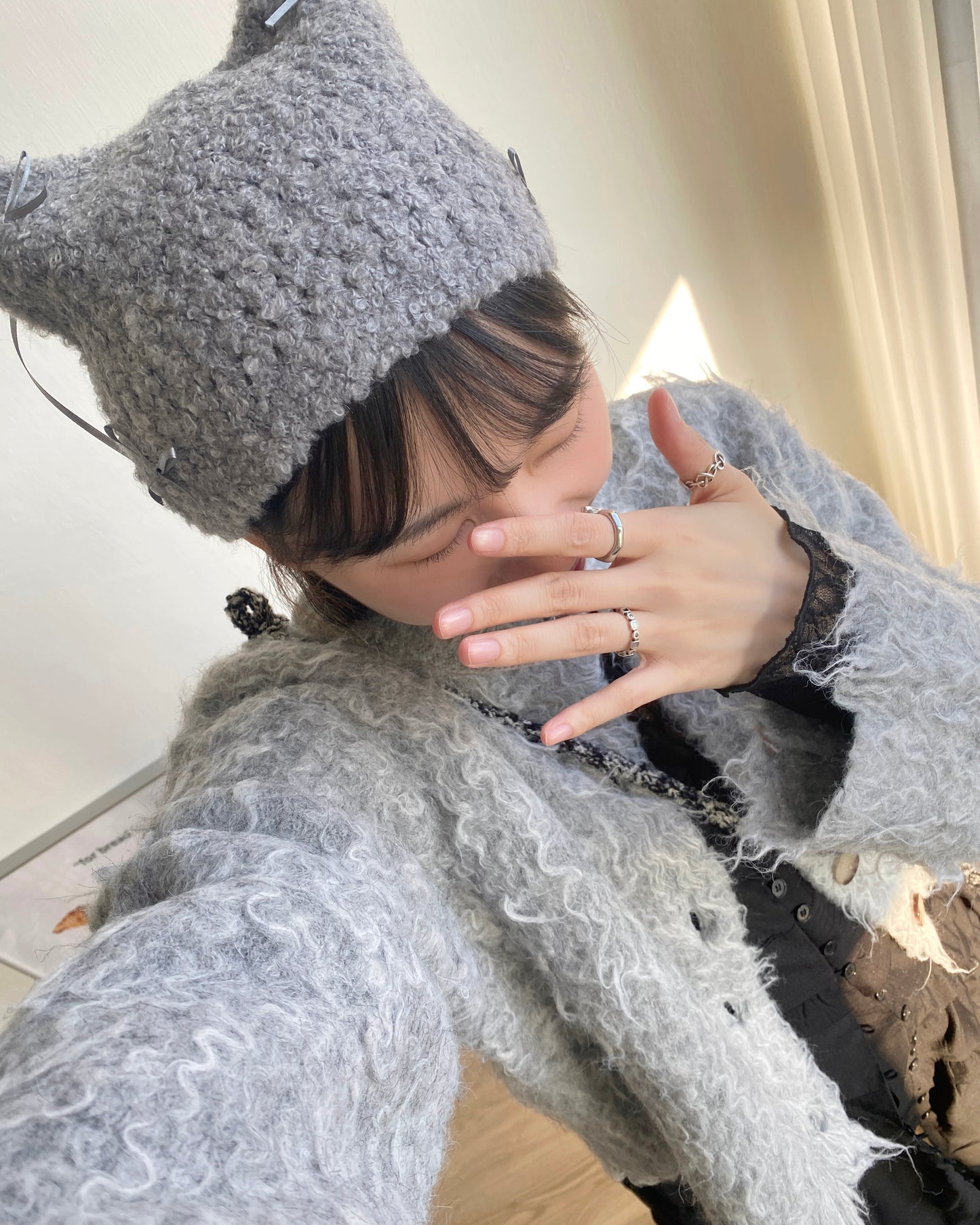 現貨 KA304 Ribbon Cat Hat - Ivory | Gray | Black
