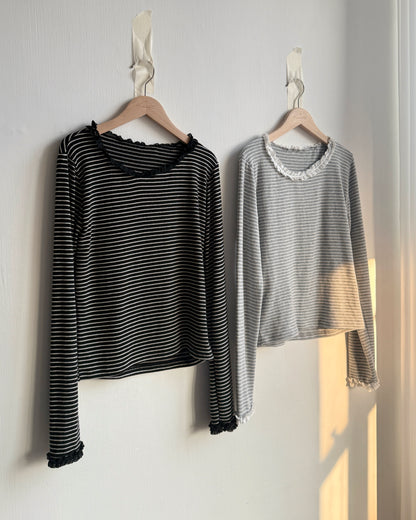 TP569 Striped Lace Top - Gray | Black