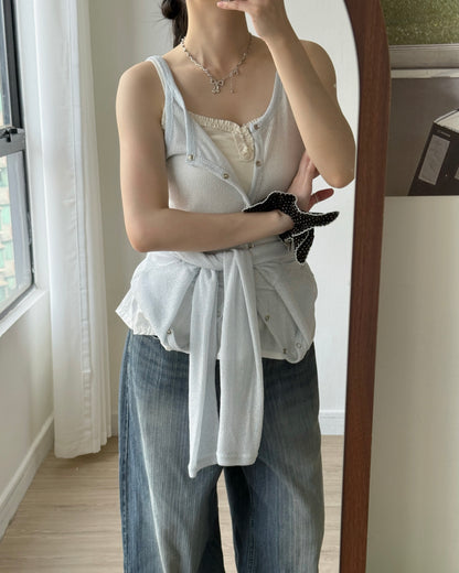 VT303 Frill Button Vest - Ivory | Khaki | Black