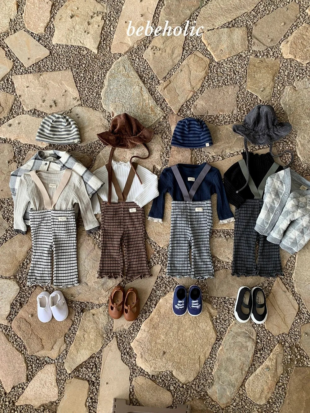 🍪Bebeholic 條紋吊帶褲 - Ivory | Green | Grey | Brown