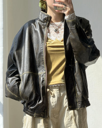 🐏早鳥限定優惠 JK042 Peer Leather Jacket - Dark Brown | Black